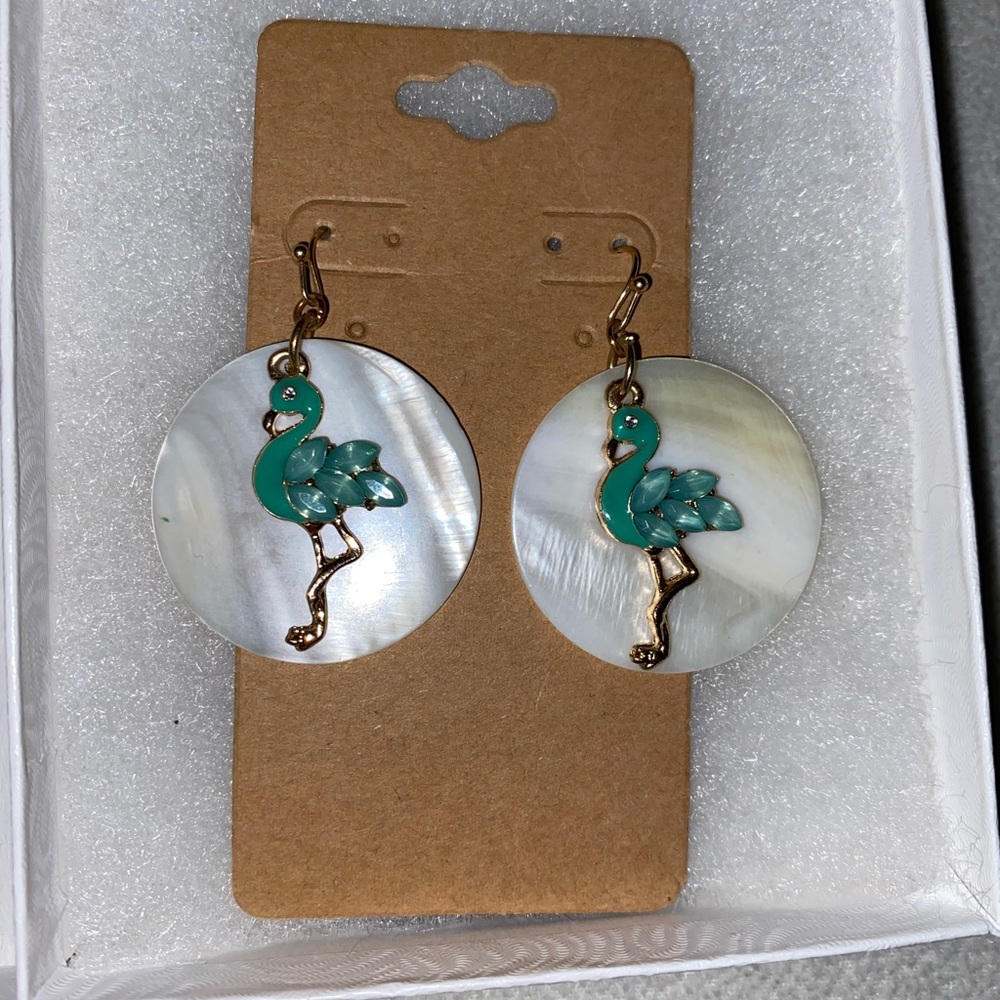 Elegant Turquoise Flamingo Earrings with Gold Accents Tropical Vacation